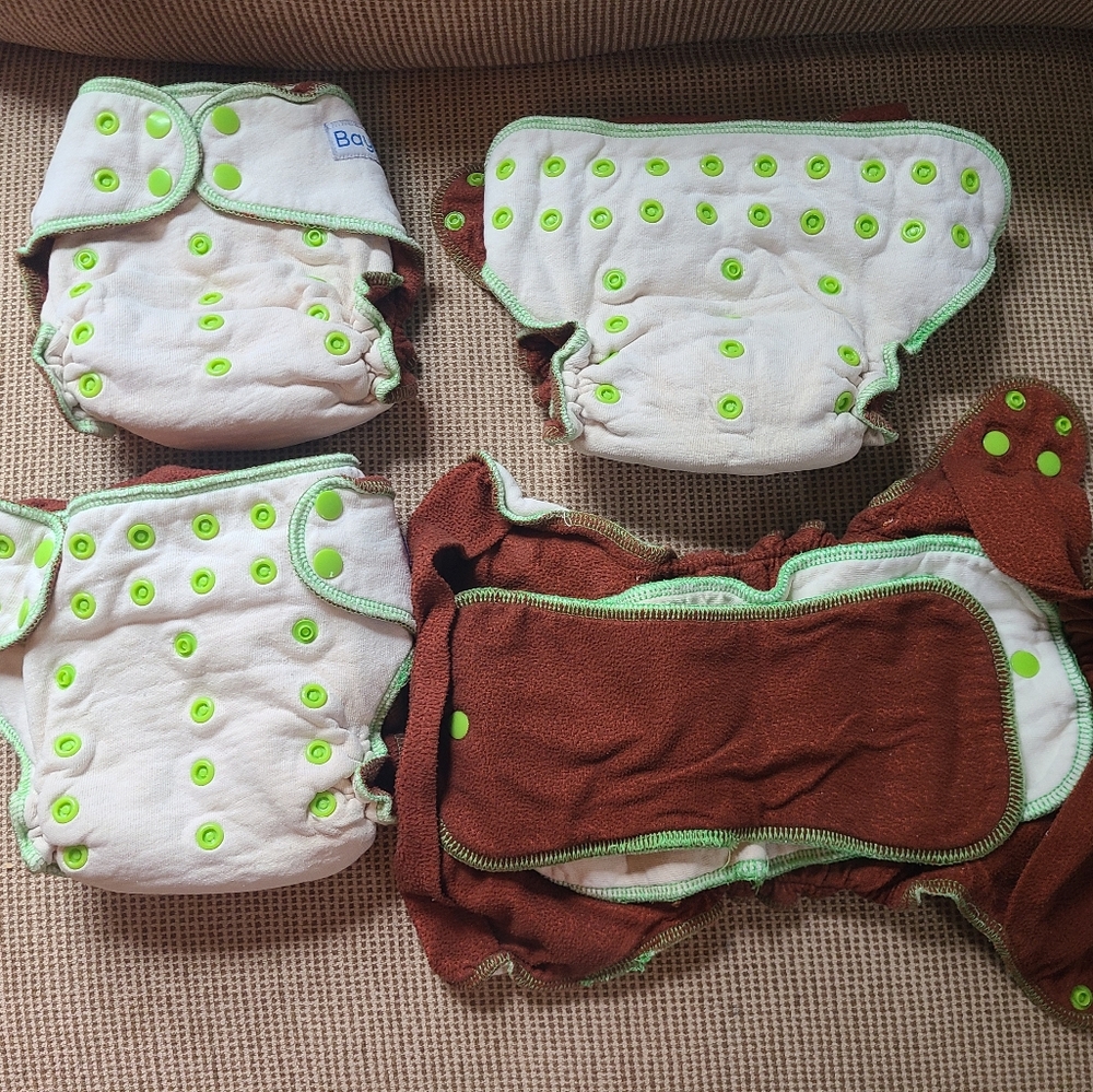 White and Brown Diaper Covers with Green Accents